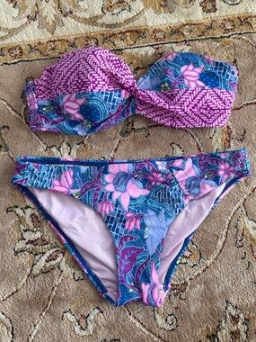 Victoria's Secret Pink and Blue Floral Bandeau Bikini Top
